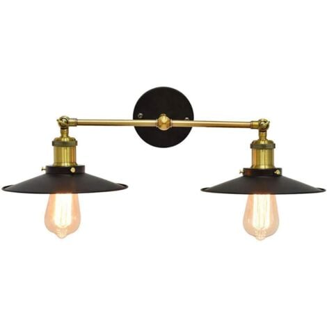 Applique Murale Rétro Vintage Applique Murale En Métal Lampe Murale Classique Antique 2 Support De Lampe Noir Ø22Cm