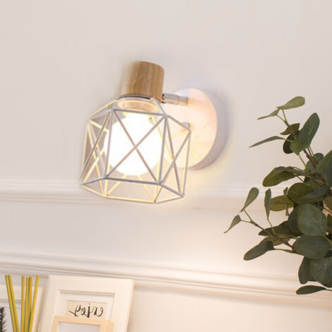 Applique Murale Rétro Moderne Lampe Murale Nordique Applique Murale En Bois Métal Applique Murale Vintage Ampoule E27 (Blanc)