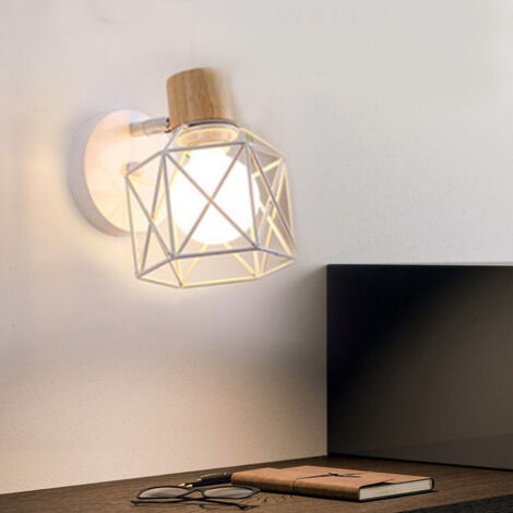 Applique Murale Rétro Moderne Lampe Murale Nordique Applique Murale En Bois Métal Applique Murale Vintage Ampoule E27 (Blanc)