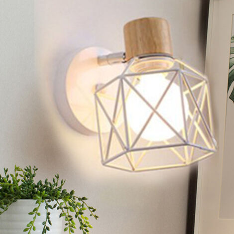 Applique Murale Rétro Moderne Lampe Murale Nordique Applique Murale En Bois Métal Applique Murale Vintage Ampoule E27 (Blanc)