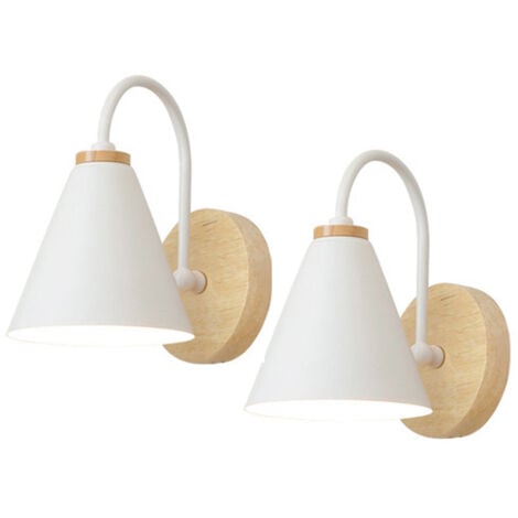 2X Applique Murale Moderne En Bois (Blance) Applique Murale Rétro Minimaliste Lampe Murale Nordique E27 Pour Salon Chambre Étude Porche Couloir