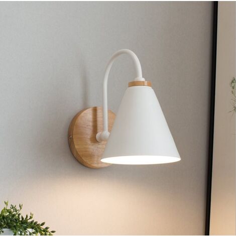 2X Applique Murale Moderne En Bois (Blance) Applique Murale Rétro Minimaliste Lampe Murale Nordique E27 Pour Salon Chambre Étude Porche Couloir