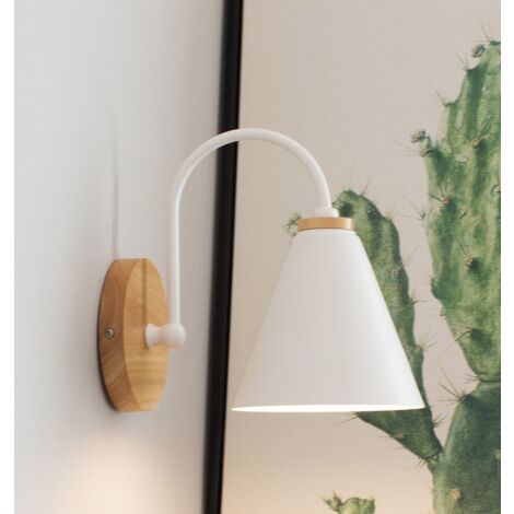 2X Applique Murale Moderne En Bois (Blance) Applique Murale Rétro Minimaliste Lampe Murale Nordique E27 Pour Salon Chambre Étude Porche Couloir