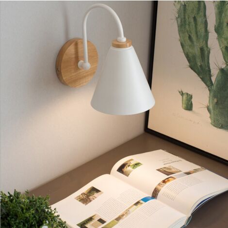 2X Applique Murale Moderne En Bois (Blance) Applique Murale Rétro Minimaliste Lampe Murale Nordique E27 Pour Salon Chambre Étude Porche Couloir