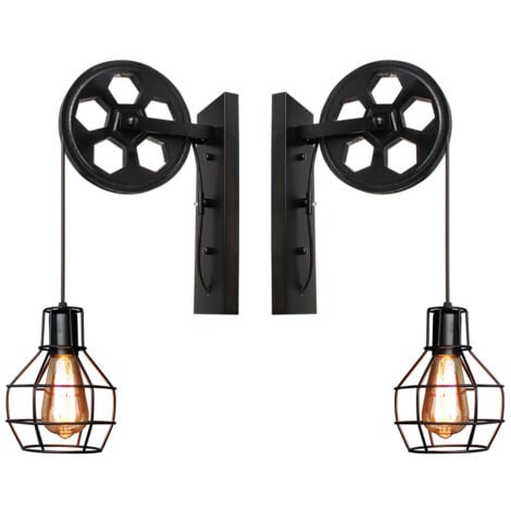 2X Applique Murale Rétro Lampe Murale Vintage Applique Murale Intérieure En Métal Pour Allée Loft Couloir E27,Noir