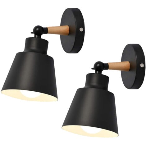 2PCS Applique Murale Moderne En Bois Lampe Murale Rétro Applique Murale Minimaliste Pour Chambre À Coucher, Chevet, Couloir,Bureau, Couloir E27 Noir