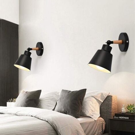 2PCS Applique Murale Moderne En Bois Lampe Murale Rétro Applique Murale Minimaliste Pour Chambre À Coucher, Chevet, Couloir,Bureau, Couloir E27 Noir