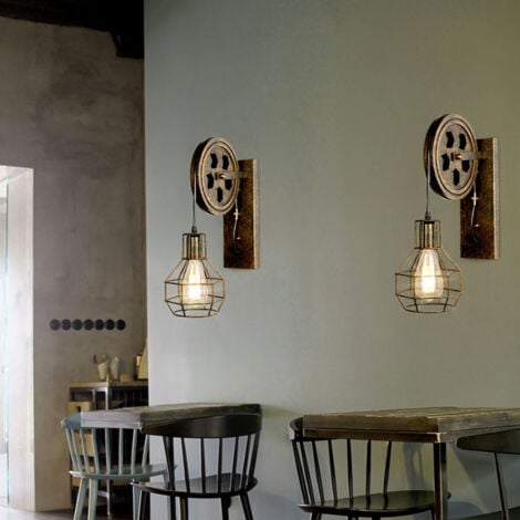 2X Applique Murale Rétro Lampe Murale Vintage Applique Murale Intérieure En Métal Pour Allée Loft Couloir E27,Bronze