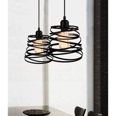 Suspension Luminaire D'Intérieur De 20CM Lustre Rétro En Métal Pour Salon Cuisine Noir