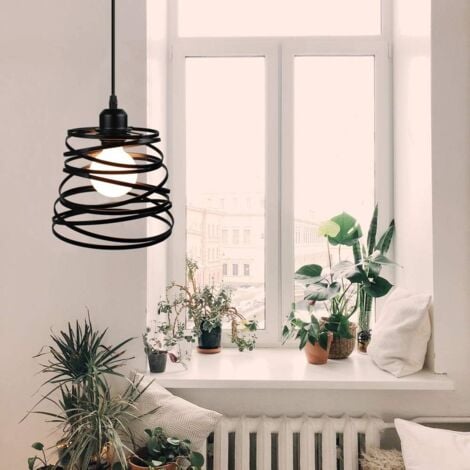 Suspension Luminaire D'Intérieur De 20CM Lustre Rétro En Métal Pour Salon Cuisine Noir