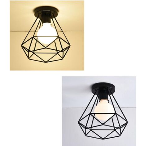 2PCS-Plafonnier Rétro Diamant Noir Métal 20CM Lustre Industriel E27 Plafonnier Vintage Lampe De Plafond Antique