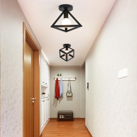 Plafonnier Triangulaire En Métal Lampe De Plafond Moderne E27, Noir Pour Loft, Café, Bar, Restaurant