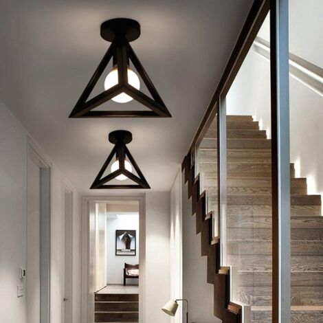Plafonnier Triangulaire En Métal Lampe De Plafond Moderne E27, Noir Pour Loft, Café, Bar, Restaurant