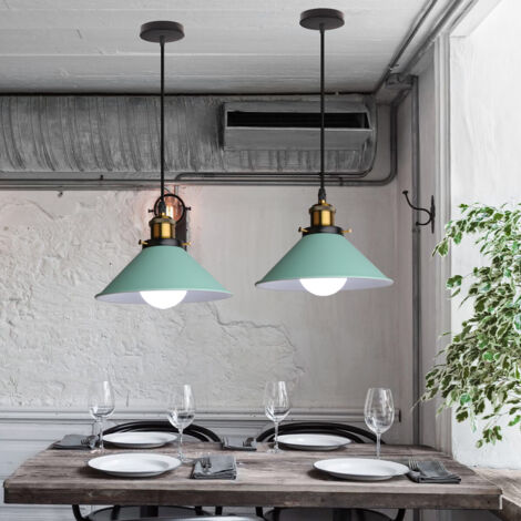 Lampe À Suspension Rétro Lustre Vintage Vert Ø22CM Plafonnier Industriel Lampes Suspendues Modernes Pour Restaurant Loft Cuisine Café E27
