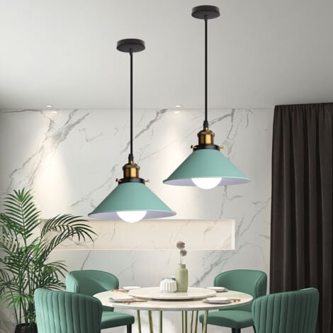 Lampe À Suspension Rétro Lustre Vintage Vert Ø22CM Plafonnier Industriel Lampes Suspendues Modernes Pour Restaurant Loft Cuisine Café E27