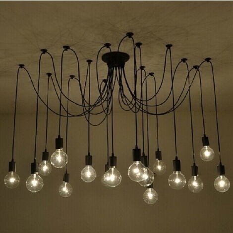 Plafonnier Vintage Antique E27 Lustre Rétro Suspension Luminaire D'Intérieur 14 Têtes Noire