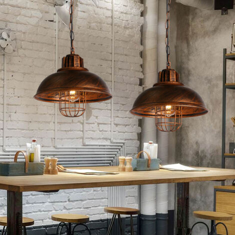 Suspension Luminaire Rétro Lampe À Suspension En Fer Métallique Plafonnier Vintage D'Intérieur Bronze Pour Café Bureau Bar Club Ø33Cm