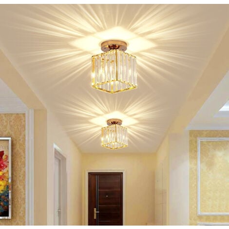 Lampe De Plafond En Cristal Or Plafonnier En Verre Plafonnier Créatif Lustre Moderne E27 Pour Couloir Bureau Chambre Cuisine Balcon Salle À Manger