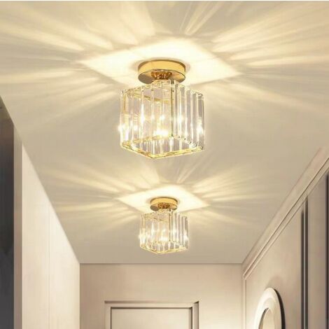 Lampe De Plafond En Cristal Or Plafonnier En Verre Plafonnier Créatif Lustre Moderne E27 Pour Couloir Bureau Chambre Cuisine Balcon Salle À Manger