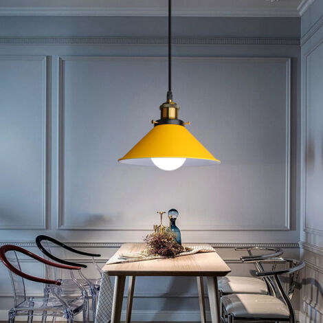 Lampe À Suspension Rétro Lustre Vintage Jaune Ø22CM Plafonnier Industriel Lampes Suspendues Modernes Pour Restaurant Loft Cuisine Café E27