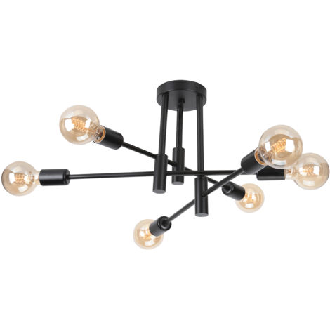 Lampe De Plafond En Métal Plafonnier Moderne 6 Lumières Noir Plafonniers D'Intérieur E27 Pour Salle De Bain Chambre Couloir Salon (1/5)