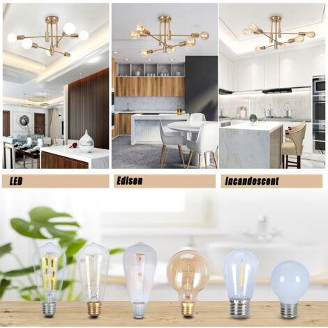 Plafonnier Moderne 6 Lumières Lampe De Plafond En Métal Or Plafonniers D'Intérieur E27 Pour Salle De Bain Chambre Couloir Salon