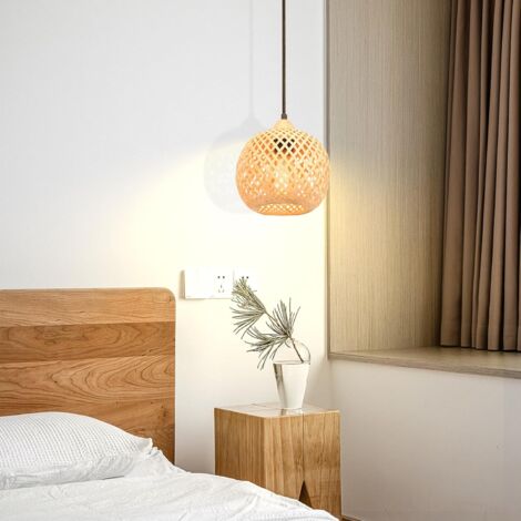Lot De 2 Lampes Suspendues En Bambou Fait Main - Abat-jour 35x35 Cm, Culot E27, Style Traditionnel