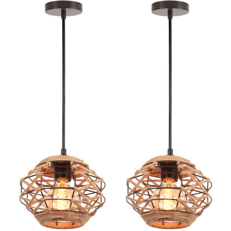 Lustre Vintage Lampe De Plafond En Corde De Chanvre Luminaire