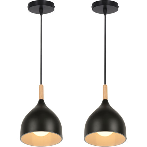 2PCS Plafonnier Moderne Suspension Luminaire Rétro Lustre En Métal Noir, Suspension Lustre D'Intérieur E27 Pour Chambre Salon Couloir