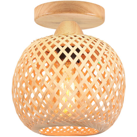 Plafonnier en bambou 20cm – Style rétro moderne – Douille E27 – Lumière douce et chaude – Pour cuisine, salon, chambre – Norcks