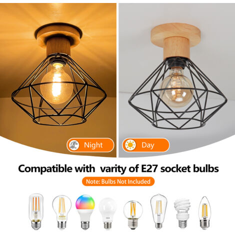 Plafonniers Modernes Cage En Métal Lampe De Plafond D'Intérieur E27 Noir Luminaire Plafonnier Rétro Pour Chambre Couloir Salon