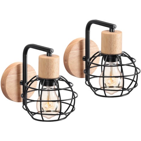 (2PCS)Lampe Murale Rétro Applique Murale Vintage Noire Lampe Murale Moderne Applique Murale En Bois Et Métal Pour Éclairage Intérieur