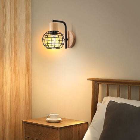 (2PCS)Lampe Murale Rétro Applique Murale Vintage Noire Lampe Murale Moderne Applique Murale En Bois Et Métal Pour Éclairage Intérieur