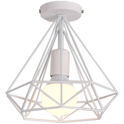 Lampe De Plafond Rétro Vintage En Forme De Diamant 25CM (Blanc) Plafonnier Industriel En Métal Et Fer E27 Pour Restaurant Et Café