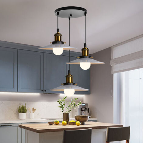 Suspension Luminaire Rétro Lampe À Suspension Moderne En Métal 3 Lumières Lustre Antique E27 60W (Blanc) Pour Salon Salle À Manger Restaurant