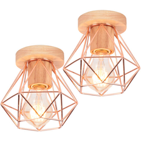 2PCS-Lampe De Plafond Moderne Plafonnier Cage En Métal Luminaire Plafonnier Rétro Intérieur Or Rose Pour Couloir Bar Club (1/5)