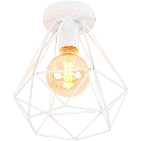 Plafonniers D'Intérieur Plafonniers En Métal Blanc Vintage Lampe De Plafond Rétro Diamant Pour Salle À Manger Bar Café Chambre Bureau E27 (1/5)