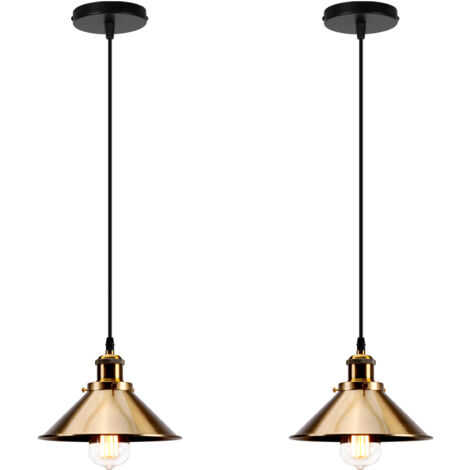 2X Lampes À Suspension Rétro Vintage Lustre 220MM E27 (Or) Plafonnier Industriel Abat-Jour En Métal Pour Loft Restaurant Café Bar (1/5)