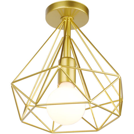 Lampe De Plafond Rétro Vintage En Forme De Diamant 25CM (Or) Plafonnier Industriel En Métal Et Fer E27 Pour Restaurant Et Café