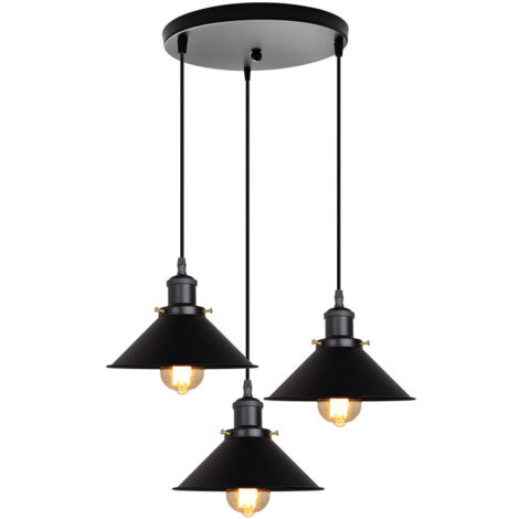 Lot de 2 Rétro Plafonnier Industriel Métal Style Parapluie Chapeau 22cm Suspension Luminaire, Lampe Applique Murale Eclairage E27 pour Cuisine Salle à manger Salon Chambre Noir