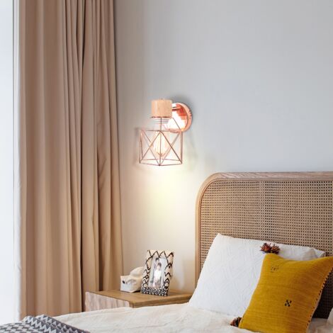 (2X) Applique Murale Rétro Moderne Lampe Murale Nordique Applique Murale En Bois Métal Applique Murale Vintage Ampoule E27 (Or Rose)