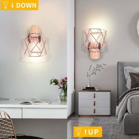 (2X) Applique Murale Rétro Moderne Lampe Murale Nordique Applique Murale En Bois Métal Applique Murale Vintage Ampoule E27 (Or Rose)
