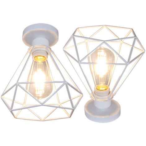2PCS Plafonnier Rétro Lampe De Plafond Vintage Luminaire Plafonnier Cage En Métal Pour Couloir Escalier Chambre Cuisine 20CM (Blanc) (1/5)