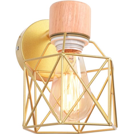Applique Murale Rétro Moderne Lampe Murale Nordique Applique Murale En Bois Métal Applique Murale Vintage Ampoule E27 (Or)