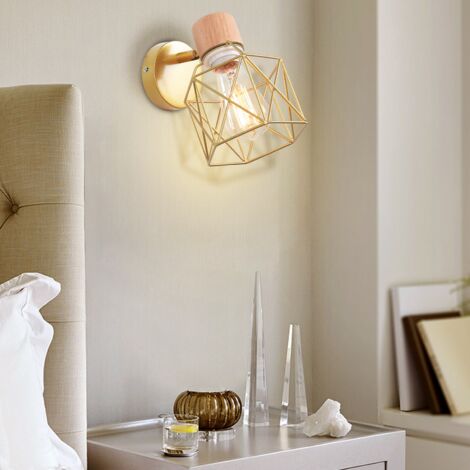 Applique Murale Rétro Moderne Lampe Murale Nordique Applique Murale En Bois Métal Applique Murale Vintage Ampoule E27 (Or)