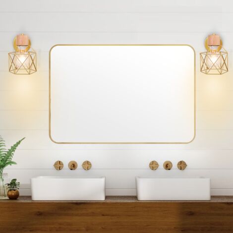 Applique Murale Rétro Moderne Lampe Murale Nordique Applique Murale En Bois Métal Applique Murale Vintage Ampoule E27 (Or)