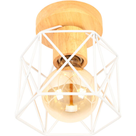 Plafonnier en métal blanc vintage – Abat-jour cage pour café, couloir, chambre, cuisine, salon – Ampoule E27 non incluse – 14x16cm – Norcks (1/5)
