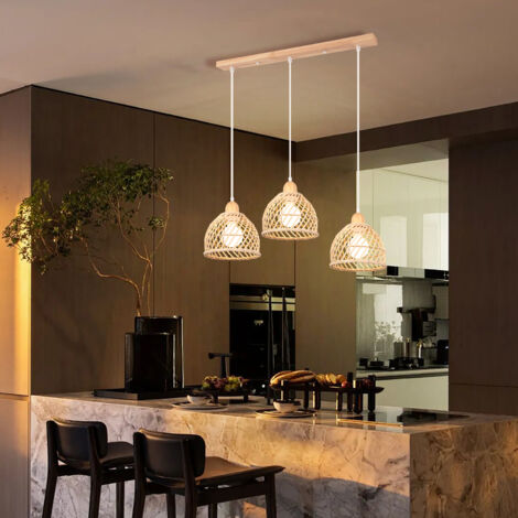 Suspensions Luminaire Vintage 3 Lumières Lustre En Bambou Lampe De Plafond Rétro Moderne Luminaire Plafonnier D'Intérieur