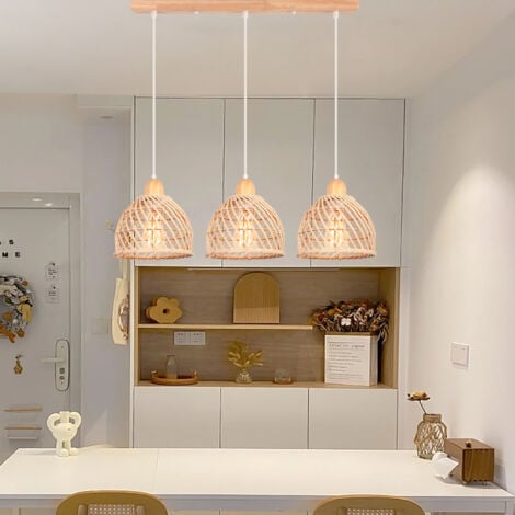 Suspensions Luminaire Vintage 3 Lumières Lustre En Bambou Lampe De Plafond Rétro Moderne Luminaire Plafonnier D'Intérieur