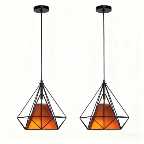 (2X) Lampe De Plafond En Fer Plafonnier Vintage En Forme De Cage De Diamant 25CM Lustre Rétro (Marron) (1/5)